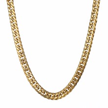 Popular Men Gold Tone Necklace Jewelry Party Gift 316L Stainless Steel Curb Cuban Link Chain Necklace 13mm Wide 7-40" 2024 - buy cheap