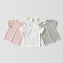 Одежда для маленьких девочек, однотонная Мягкая дышащая футболка, пуловер с короткими рукавами, куртка для мальчиков и девочек, Летний стиль, 2019 2024 - купить недорого