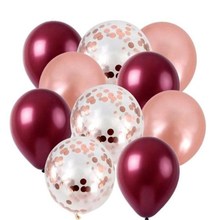 Balões de confete de ouro rosa 10 pol., balão de látex vermelho vinho, decoração de casamento, feliz aniversário, suprimentos para festa 2024 - compre barato