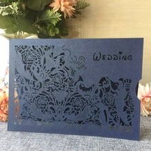 50pcs 250gsm Pearl Paper Wedding Invitation Card Navy blue color Laser Cut Carved Wedding Birthday Decor Greeting Blessing Card 2024 - buy cheap