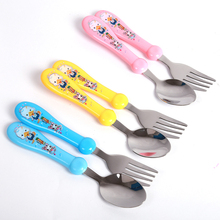 2pcs Lovely Print Cartoon Baby Kids Feeding Spoon + Fork High Quality Stainless Steel Baby Utensils Spoon Flatware Set MU872895 2024 - buy cheap