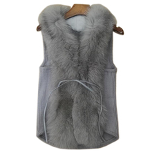 Colete suéter feminino, jaqueta de cardigã de tamanho grande sem mangas gola de pele de raposa 2024 - compre barato
