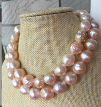 Hermosa de 12-13MM Mar del Sur barroco collar de perlas rosas 35 pulgadas pendiente 2024 - compra barato