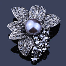 Retro Style Black Rhinestones Brooches & Pins Simulated Pearl Leaf Shape Brooch For Women Vintage Scarf Clip Jewelry Accessories 2024 - buy cheap