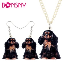 Bonsny Acrylic Jewelry Sets Cute Cavalier King Charles Spaniel Dog Necklace Earrings Fashion Pendant For Women Girls Decoration 2024 - buy cheap