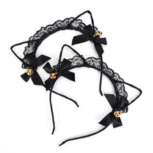 1Pc Women Black Lace Cat Ears Hair Hoop Headband for Girls Cute Bell Bowknot Hair Band Headwear 2024 - buy cheap