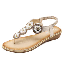 new women Bohemia Flat sandals shoes woman Rhinestone pearl Rubber Sole flip flop Decoration beach sandals casual shoes 2024 - buy cheap