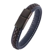 New Punk Men Jewelry Blue & Brown Braided Leather Bracelet for Men Stainless Steel Magnetic Clasp Male Wrist Band Gifts SP0010 2024 - buy cheap