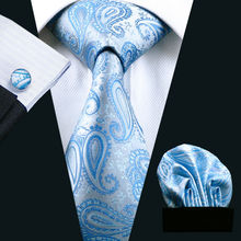 Gravata masculina com lenços e abotoaduras, gravata clássica em tecido jacquard de seda p/casamento, estilo casual e para negócios, 100% 2024 - compre barato