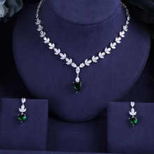 jankelly Green luxury 2pcs Bridal Zirconia Jewelry Sets For Women Heart Luxury Dubai Nigeria CZ Crystal Wedding Jewelry Sets 2024 - buy cheap