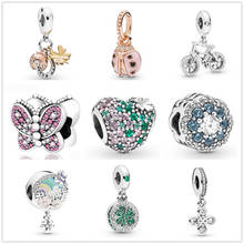 925 Sterling Silver Clover & Ladybird colorful heart Flower Pendant DIY fine beads Fit Original Pandora Charm Bracelet Jewelry 2024 - buy cheap