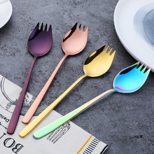 1 Pc Multifunction 2 in 1 Stainless Steel Spoon Fork Salad Tools Gold Pasta Fruit Fork Utensils Dessert Spoon Bento Accessories 2024 - buy cheap