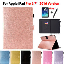 Блестящий чехол для Apple iPad Pro 9,7 дюйма, выпуск 2016 года, A1673, A1674, A1675, умный чехол, силиконовый чехол из искусственной кожи + стилус + пленка 2024 - купить недорого