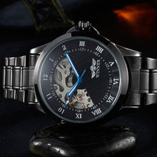 Relógio mecânico automático winner masculino, relógio pulseira de aço inoxidável nas cores preta e vermelha 2024 - compre barato