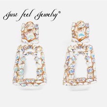 JUST FEEL ZA Shiny AB Color Crystal Drop Earrings For Women Geometric Rhinestone Big Statement Earrings Wedding Bridal Jewelry 2024 - buy cheap