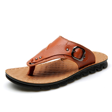 Summer Fashion Flip Flops Men Genuine Leather Slippers Outdoor Beach Slides Men's Shoes Casual Luxury Brand Sandals sandles 2024 - buy cheap