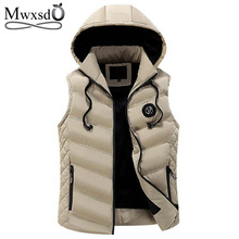 Mwxsd colete masculino sem mangas de inverno, jaqueta de algodão com capuz masculina com zíper, colete para outono 2024 - compre barato