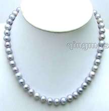 SALE Big 9-10mm High quality Round shape natural gray Pearl 17" necklace-nec5562 Free shipping 2024 - buy cheap