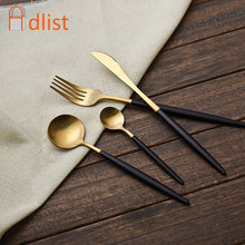 Wedding Dinner set Stainless steel cutlery Black Golden Dinnerware Kitchen Tableware Knife Fork Set Chritstmas Gift  4pcs/set 2024 - buy cheap