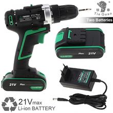 100 - 240V Cordless 21V Plus Electric Drill with 2 Lithium Batteries and Rotation Adjustment Switch for Punching/Handling Screws 2024 - buy cheap