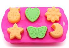 XIBAO Silicone 6 Hole Stars Moon Heart Cake Mould DIY Bakeware Butterfly Insect Mold Pudding Jelly Mold MK1282 2024 - buy cheap
