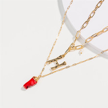 2019 nova liga de ouro carta pingente longo colar de corrente natural vermelho coral ramo pingente senhora 2-multi-camada colar de jóias 2024 - compre barato