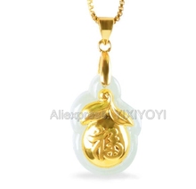 Beautiful Natural White Hetian Jade + 18K Solid Gold Inlaid Chinese Fu Bag Design Lucky Pendant + free Necklace Fine Jewelry 2024 - buy cheap