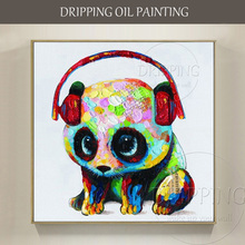 Cheap Price Hand-painted Lovely Panda Oil Painting on Canvas Hand-painted Animal Panda with Earphone Oil Painting Panda Pictures 2024 - buy cheap