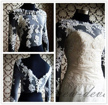 Vintage Bridal Bolero with Floral Appliques Lace Wedding Top Jacket Long Sleeves Shrug Bridal Bolero Jacket for Wedding 2024 - buy cheap