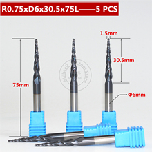 Free shipping-5PCS R0.75*D6*30.5*75L*2F HRC55 Tungsten solid carbide Coated Tapered Ball Nose End Mill taper and cone end mills 2024 - buy cheap