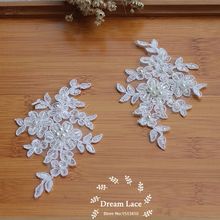 Ivory Alencon Lace Applique Beaded Sequined Patch For Wedding Supplies Bridal Hair Flower Headpiece 2piece 2024 - buy cheap