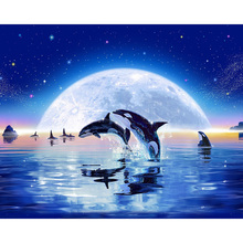 Completa quadrado broca diamante bordado luz de lua golfinhos 5d diy pintura de diamante ponto de cruz decoração de mosaico de strass 2024 - compre barato