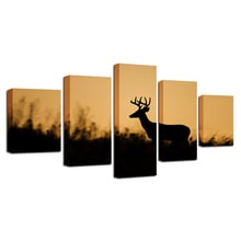 OKHOTCN Framed Canvas HD Prints Picture Modern Wall Art 5 Pieces Dusk Forest Deer Paintings Animal Poster Home Decor Living Room 2024 - buy cheap