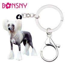 Bonsny Acrylic Chinese Crested Dog Key Chain Keychains Rings Unique Jewelry For Women Girls Pet Lovers Gifts Handbag Car Pendant 2024 - buy cheap