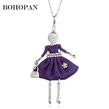 Figure Doll Pendant Necklace For Women Rhinestone Belt Flower Design Silver Color Alloy Necklace Girl Long Sweater Chain Jewelry 2024 - buy cheap