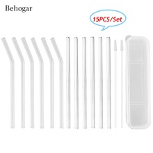 Behogar 6pcs Reusable Clear Straight Drinking Glass Straws +6pcs Bent Straws+2pcs Cleaning Brushes for Cold Bevarage Coffee 2024 - buy cheap