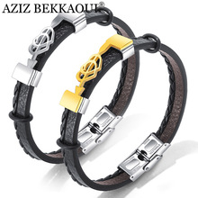 AZIZ BEKKAOUI Vintage Double Heart Stainless Steel Love Heart Bracelets Leather Bracelet  for Men Rope Bangle Dropshipping 2024 - buy cheap