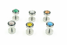 Free Shippment  LOT50pcs Stainless Steel Fake Ear Plugs  Illussion Ear Tunnels Opal Ear Studs 8mm 2024 - buy cheap