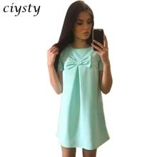 Ciysty 2017 Summer Dress Sweet Casual style Women Dress Straight Solid O-Neck Fashion Bow Short Sleeve Mini Women Dress 2024 - buy cheap