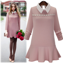 2016 New Spring Autumn Women Dresses Turn-down Collar Long-Sleeve Casual Temperament Solid Slim Decoration Lace Dress 2272 2024 - buy cheap