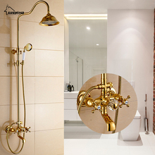 Antique Gold Brass Faucet Bathroom Shower Suit European Rain Head Retro wall mounted shower set with complete accessories 2024 - buy cheap