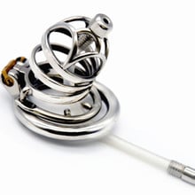 2020 New Hollow Male Chastity Cage Stainless Steel Chastity Lock with Catheter Reusable Anti-off Ring Sex Toys for Men G7-1-256F 2024 - buy cheap