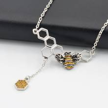 New Arrival Cute Silver Insect Bee Honeycomb Dangle Pendant Necklace With Crystal Charm for Women Party Gift Jewelry 2024 - buy cheap