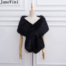 JaneVini 2020 Elegant Bridal Fur Wrap Black Bridal Shawl Faux Fur Wedding Bolero Winter Warm White Coat Wine Ladies Party Stoles 2024 - buy cheap