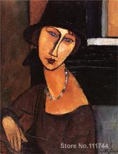 Arte moderna lady hebutera, chapéu e colar de amdeo modigliani, reprodução de pinturas de alta qualidade, pintada à mão 2024 - compre barato