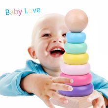 Bloques de madera para apilamiento de bebés, Color cálido, arcoíris, torre, Juguetes 2024 - compra barato