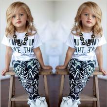 new Fashion girl summer and autumn clothing set Baby Girls Stripe I Woke Up Like This Toddler shirt and Pants Outfits Set 2 ~ 7Y 2024 - buy cheap