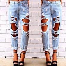 Jeans feminino desbotado, rasgado, casual, slim fit, algodão, desbotado, estilo slim 2024 - compre barato