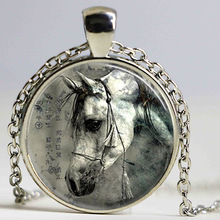 Wholesale glass photo cabochon necklace Horse Necklace Silver Color Vintage Horse Art Pendant glass dome jewelry 2024 - buy cheap