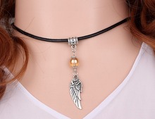 Rose Angel Wings&Glass Beads Charms Vintage Silver Choker Leather  Statement Necklace Pendant Accessories Jewelry For Women A149 2024 - buy cheap